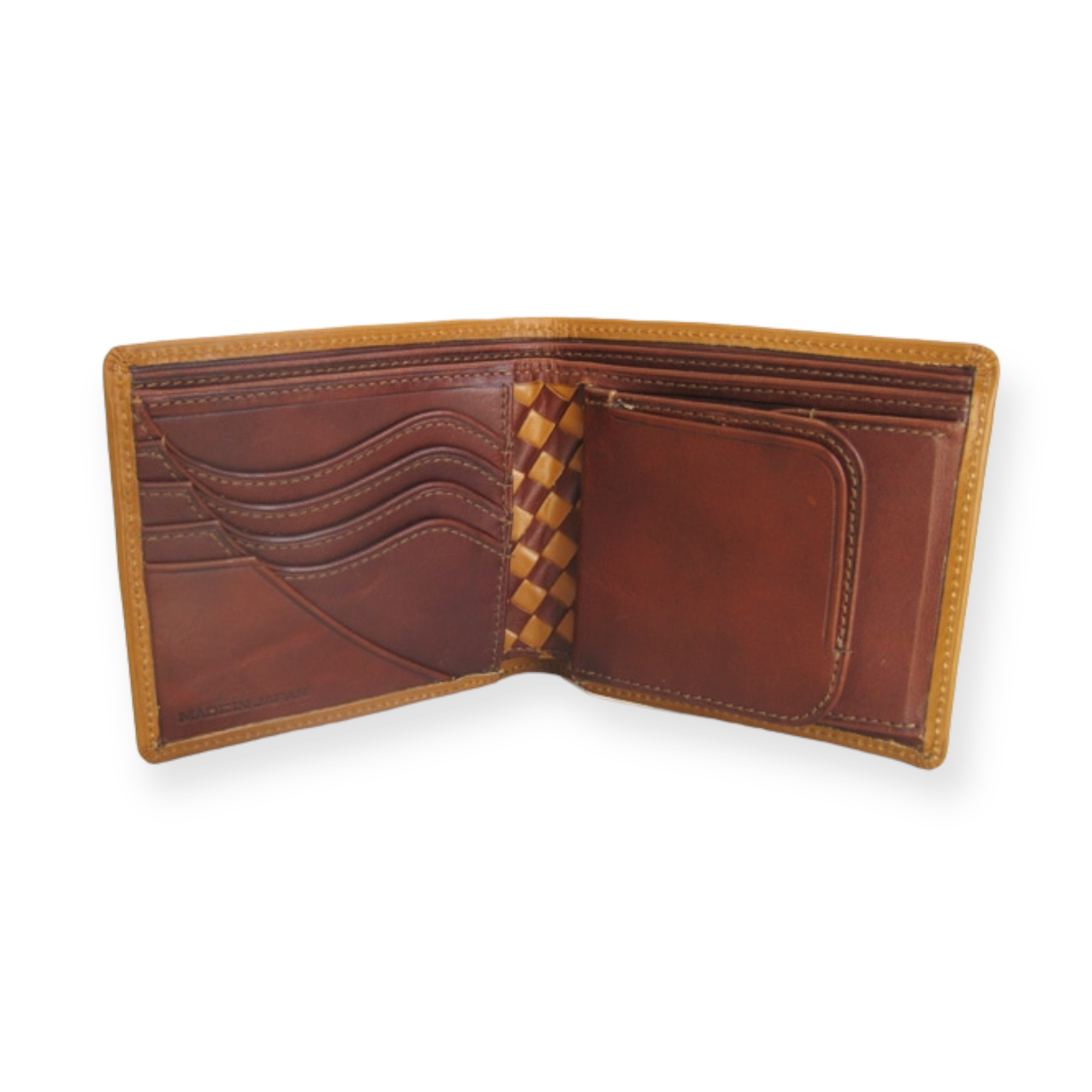 "名入れ可能"番外編 "Basic"アートウォレット 英国ブライドルレザー<TAN>×国内産仔牛革<茶>