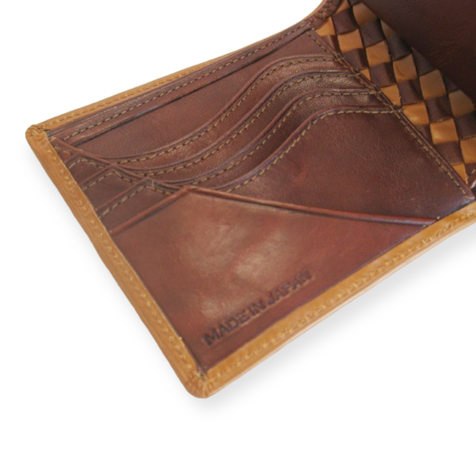 "名入れ可能"番外編 "Basic"アートウォレット 英国ブライドルレザー<TAN>×国内産仔牛革<茶>