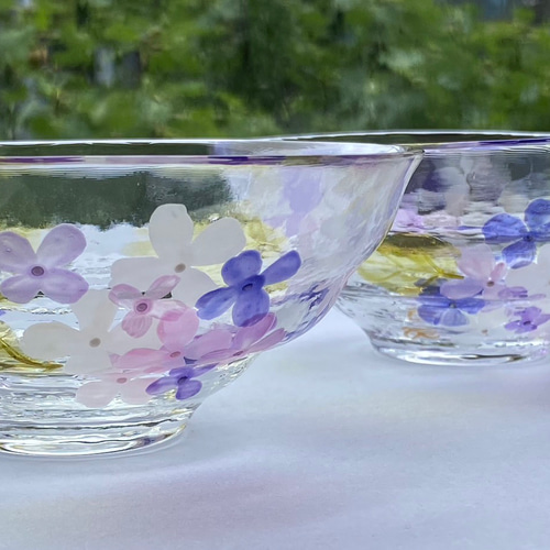 紫陽花】ガラスの抹茶碗｜古希祝い・母の日ギフト・結婚祝い・両親