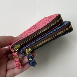 ピッグスキンのスリムなミニ財布　フラワー　チェリーピンク 11枚目の画像