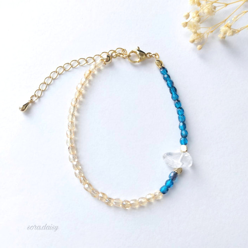 水晶・チェコビーズの華奢なチェーンブレスレット/氷ひとかけら 天然石
