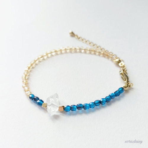 ひなた様　オーダー 6点　さざれ石 3連ビーズ ブレスレット 水晶・チェコビーズの華奢なチェーンブレスレット/氷ひとかけら 天然石