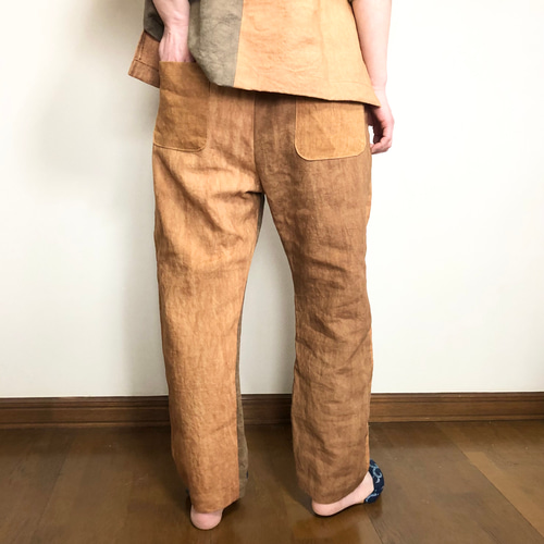 柿渋染　ハンドメイド　ズボン　サルエルパンツ　　新品未使用　手作り 柿渋染 ハンドメイド ズボン サルエルパンツ 新品未使用 手作り