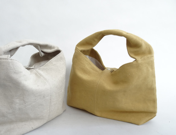水洗棉/黃麻單手柄包&lt;黃色&gt; 第1張的照片