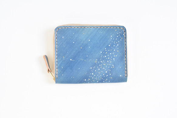 手工染色皮革錢包“Starry sky No.245（圓形拉鍊零錢包/零錢包）” 第1張的照片