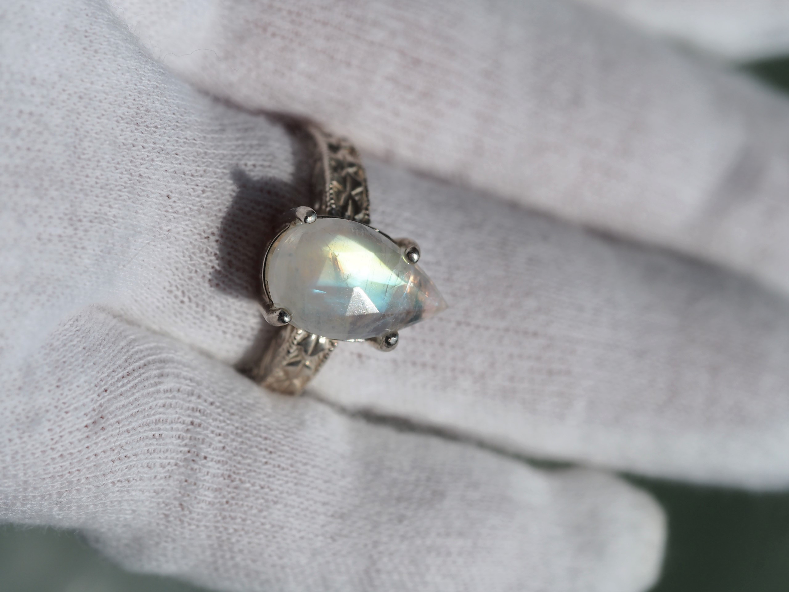 ハイグレードレインボームーンストーン　（RC）S925固定サイズデザインリング❀