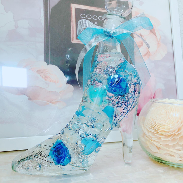 ブルー薔薇♡ガラスの靴 シンデレラ インテリア ハーバリウム♡ プレゼントにも♡creema限定 3枚目の画像