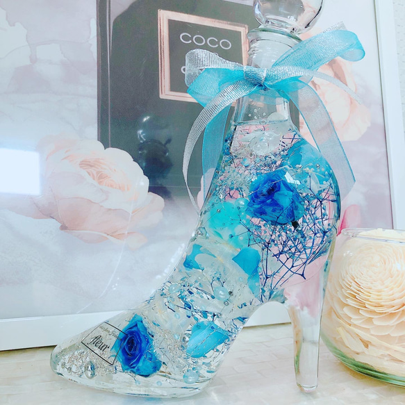 ブルー薔薇♡ガラスの靴 シンデレラ インテリア ハーバリウム♡ プレゼントにも♡creema限定 1枚目の画像