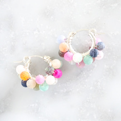 免運 SV925SF mix Agate pave pierced earrings / clip on 可変耳夾式 第1張的照片