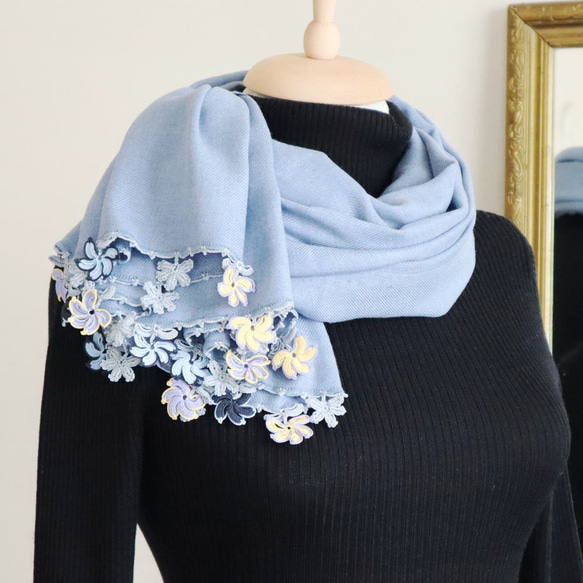 [Made to order] OYA pashmina shawl [WINDMILL] Winter sky 第1張的照片