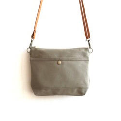 小さくて可愛い帆布 サコッシュ(S)浜松帆布グレーベージュ 8枚目の画像