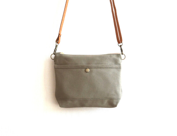 小さくて可愛い帆布 サコッシュ(S)浜松帆布グレーベージュ 8枚目の画像