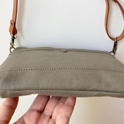 小さくて可愛い帆布 サコッシュ(S)浜松帆布グレーベージュ 4枚目の画像