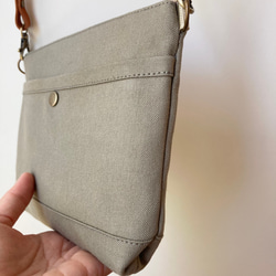 小さくて可愛い帆布 サコッシュ(S)浜松帆布グレーベージュ 3枚目の画像