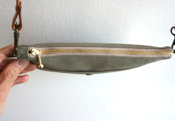 小さくて可愛い帆布 サコッシュ(S)浜松帆布グレーベージュ 6枚目の画像