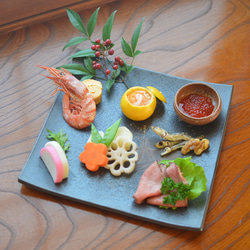 自然釉】角皿／ 黒・焼き〆陶器（レンジ、オーブン、食洗機対応