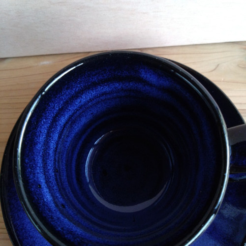 No38 青釉コーヒーカップ&ソーサー（中） ティーカップ 越智製陶所