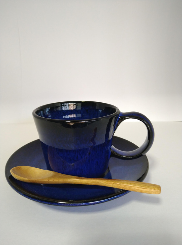 青釉コーヒーカップ&ソーサー          (No.1) 4枚目の画像