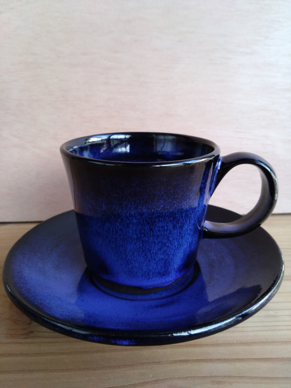 Lala blue 新品 陶器 陶芸作家 人気のコーヒーカップ5個G ティーカップ ＆ソーサーマヨリカ焼き イタリア陶器 青い陶器