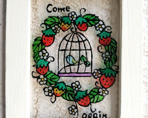 送料無料*ステンドグラス風*イチゴ・鳥かご・リース・ナチュラル雑貨