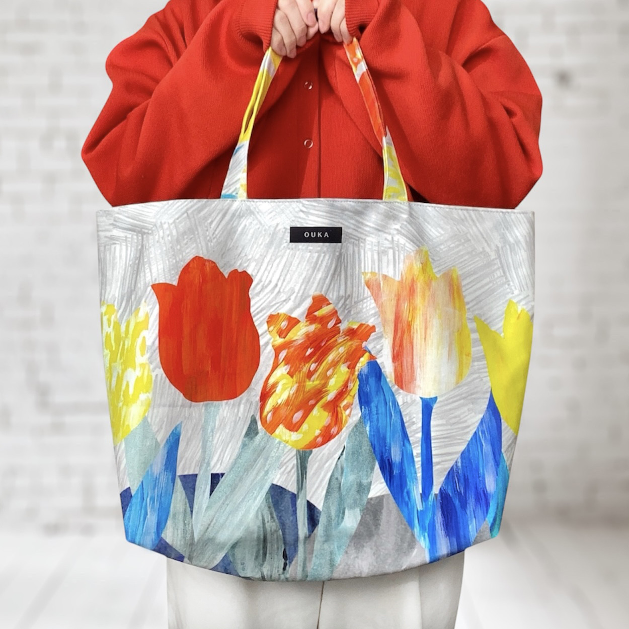 『おしゃべりチューリップ柄』帆布ビッグトートバッグ