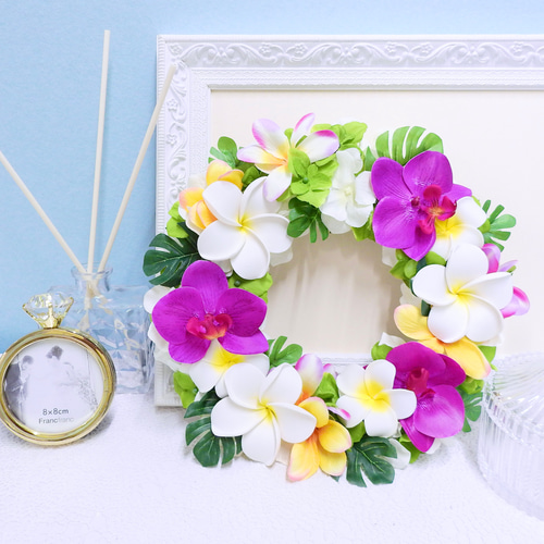 プルメリアのサマーリース　ハンドメイド　造花　ハーフリース 再販12＊プルメリアリース＊ リース Floral Happiness 通販