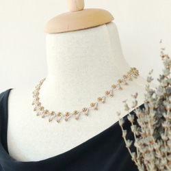 OYA crochet 43cm necklace [DIAMOND] Beige ＆ Gold 第1張的照片