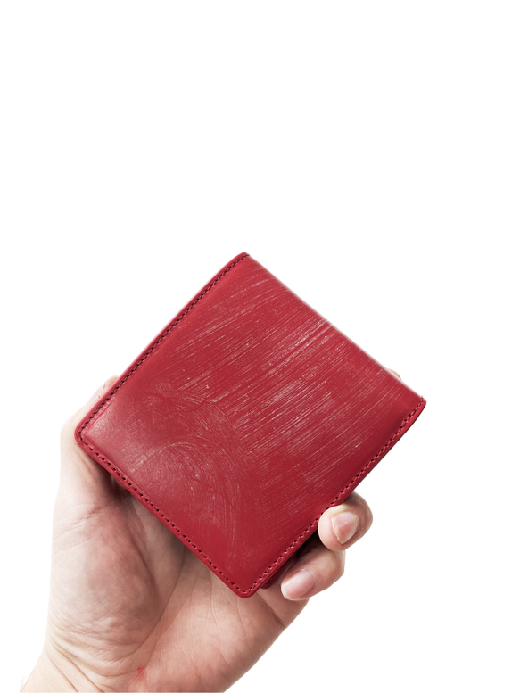 額外版「Basic」藝術皮夾馬勒皮革<Red>×國產小牛皮<Red>雙折錢包 第3張的照片