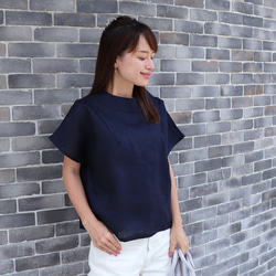 亞麻上衣優雅♪瓶頸上衣<Julia>海軍藍M尺寸 第2張的照片