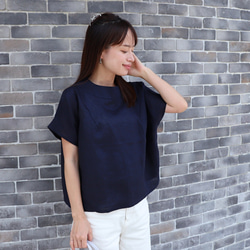 亞麻上衣優雅♪瓶頸上衣<Julia>海軍藍M尺寸 第3張的照片