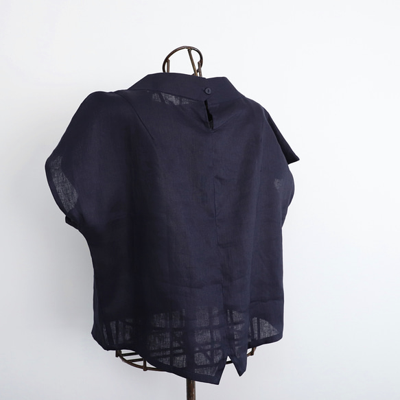 亞麻上衣優雅♪瓶頸上衣<Julia>海軍藍M尺寸 第11張的照片