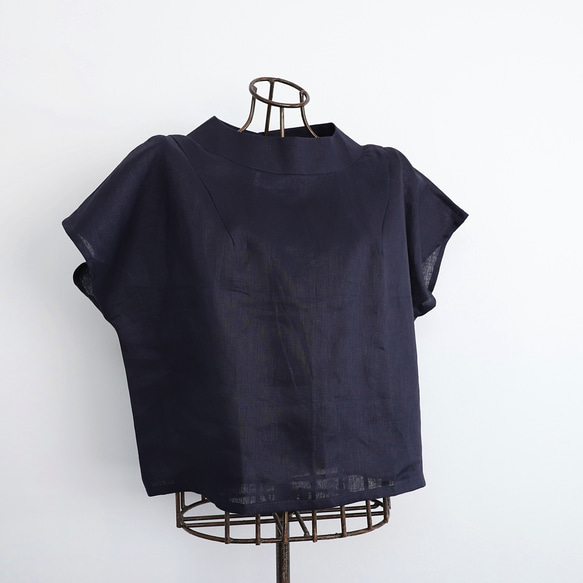 亞麻上衣優雅♪瓶頸上衣<Julia>海軍藍M尺寸 第9張的照片