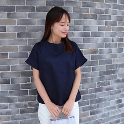 亞麻上衣優雅♪瓶頸上衣<Julia>海軍藍M尺寸 第4張的照片