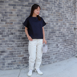 亞麻上衣優雅♪瓶頸上衣<Julia>海軍藍M尺寸 第7張的照片