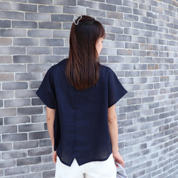 亞麻上衣優雅♪瓶頸上衣<Julia>海軍藍M尺寸 第6張的照片