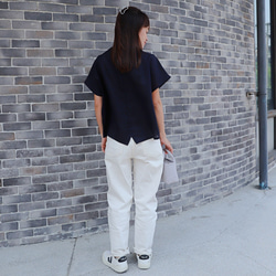 亞麻上衣優雅♪瓶頸上衣<Julia>海軍藍M尺寸 第8張的照片