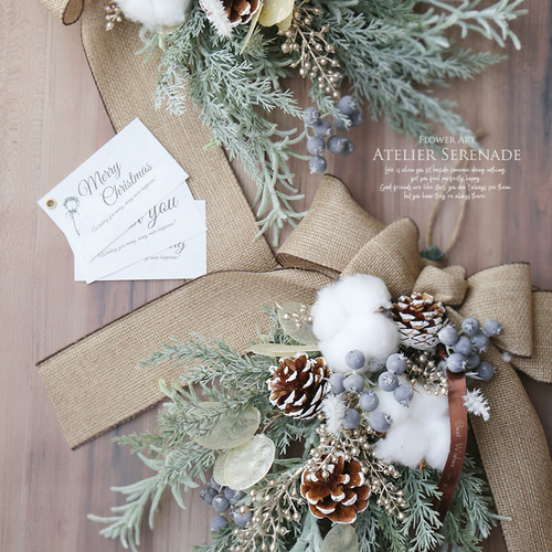 クリスマス　スワッグ　ベージュリボン 早割X'mas/500円OFF》北欧ナチュラル* ジュートリボンの