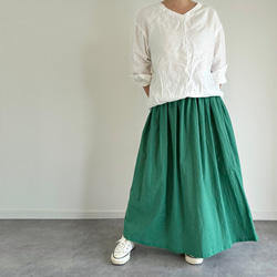 夏にさらりと快適♪ cottonリネンのギャザースカート グリーン