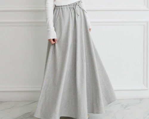 やわらか裏毛パイル素材 コットン スウェット フレアマキシスカート