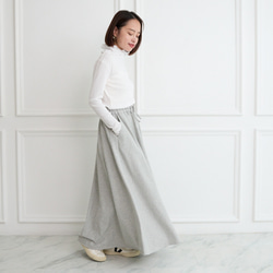 やわらか裏毛パイル素材 コットン スウェット フレアマキシスカート　グレー　0086Grey 4枚目の画像
