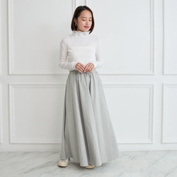 やわらか裏毛パイル素材 コットン スウェット フレアマキシスカート　グレー　0086Grey 3枚目の画像