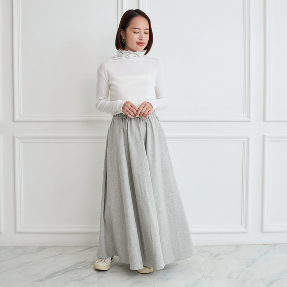 やわらか裏毛パイル素材 コットン スウェット フレアマキシスカート　グレー　0086Grey 3枚目の画像