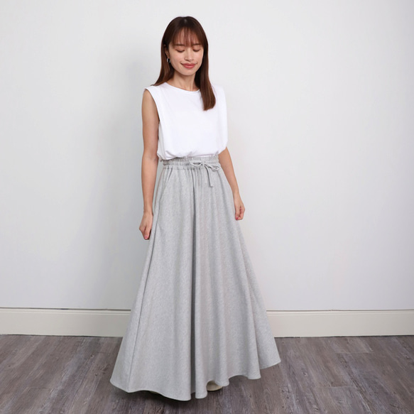 やわらか裏毛パイル素材 コットン スウェット フレアマキシスカート　グレー　0086Grey 12枚目の画像
