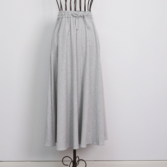 やわらか裏毛パイル素材 コットン スウェット フレアマキシスカート　グレー　0086Grey 14枚目の画像