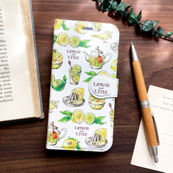 Lemon&Lime手帳型スマホケース（iPhone/Android全機種対応）レモンライム〔夏のフルーツ〕 1枚目の画像