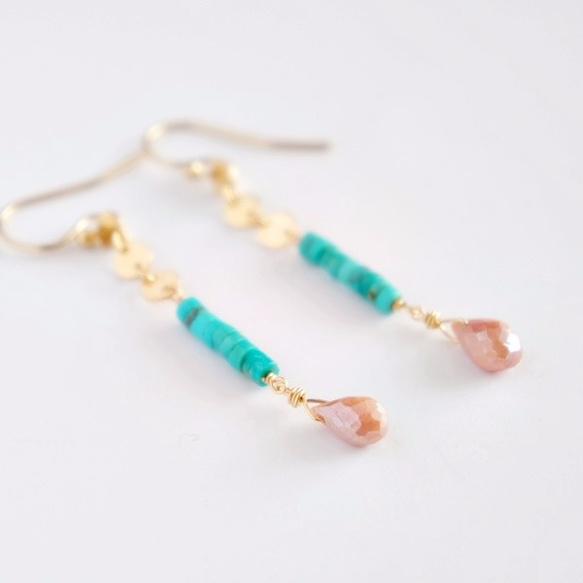 ターコイズ×ピンクムーンストーンのピアスorイヤリング