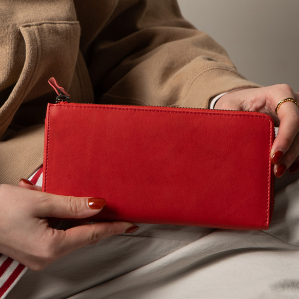 【限量特價】真皮TIDY長錢包，簡約設計，紅色，男女通用，HAW009 第2張的照片