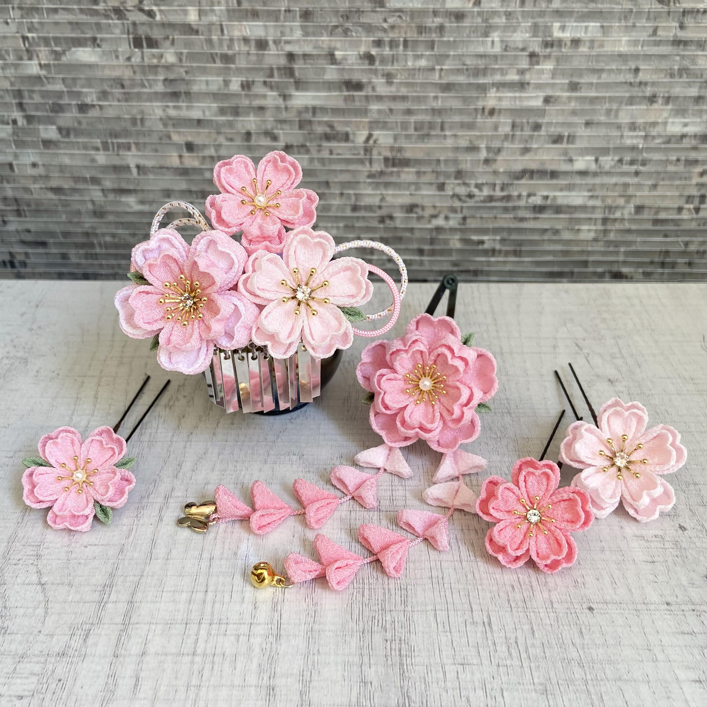 専用　希少　七五三　3歳　花櫛簪　平打ち簪　パッチン花簪　水引簪