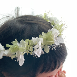 子供用花かんむり プリザーブドフラワー ホワイト&グリーン 5枚目の画像