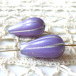 大きなしずく　紫シルバー　チェコビーズCzech Glass Beads2個 1枚目の画像